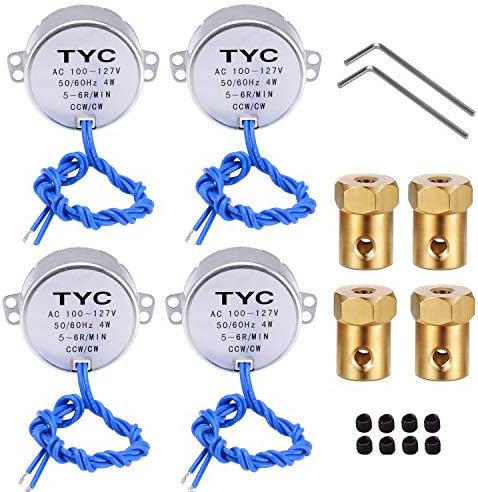 REENFAYA 4PCS Synchronous Synchron Motor Turntable Motor 110V motor, 50/60Hz AC 100~127V 4W 5-6RPM/MIN CCW/CW With 7MM Flexible Coupling Connector For Cup Turner,Cuptisserie,Tumbler Cup Rotator