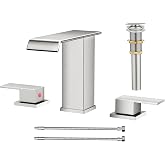 AVSIILE Waterfall Bathroom Faucet 3 Hole, Brushed Nickel 8 Inch Widespread | Modern 3 Piece Bathroom Sink Faucet, Touch On Lavatory Faucet for Vanity RV Restroom, Straight Spout