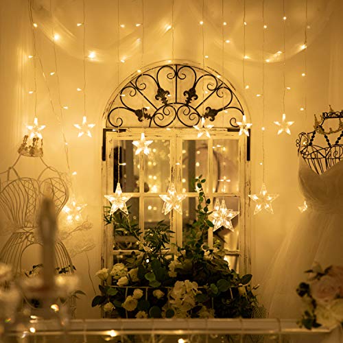 Star Lights,Star String Lights for Bedroom Twinkle Lights LED Window Curtain String Light with 12 Stars 138 LEDs 8 Modes, for Xmas Wedding Party Garden Valentine\'s Day Outdoor Indoor Wall Decors