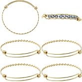 Beebeecraft 6Pcs Expandable Bangles 18K Gold Plated 304 Stainless Steel Blank Wire Bracelets for Jewelry Making Crafts