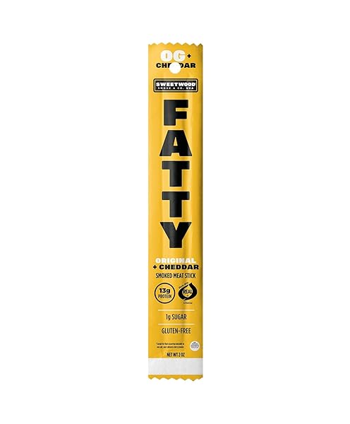 FATTY MEAT STICKS, HIGH PROTEIN, MADE WITH GRASS FED BEEF, PORK RAISED WITHOUT ANTIBIOTICS, 13G PROTEIN PER STICK, ORIGINAL CHEDDAR, 2 OZ.