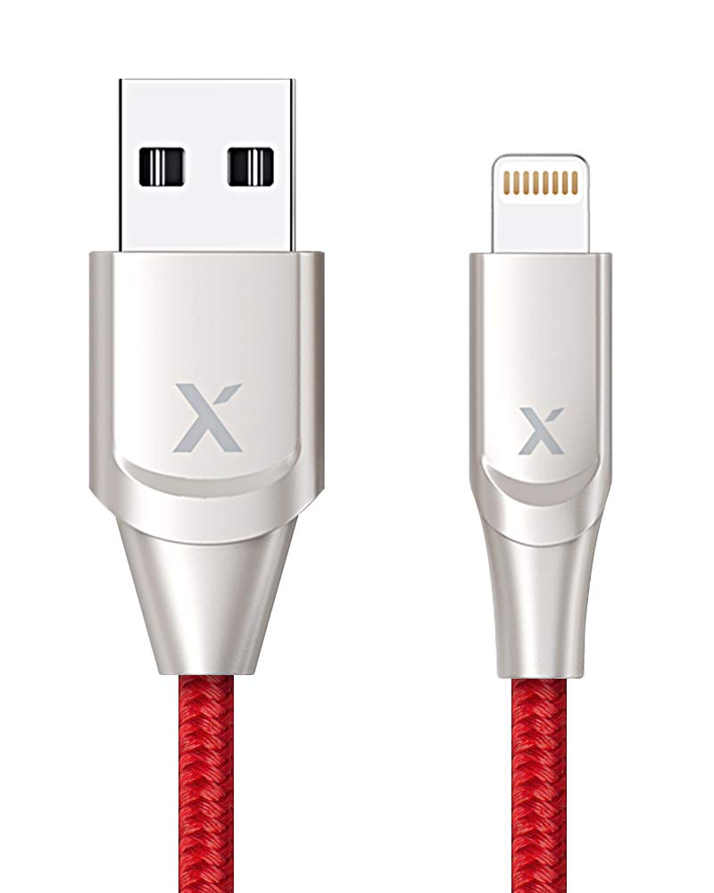 Xcentz iPhone Charger 3ft, Apple MFi Certified Lightning Cable iPhone Charger Cable Metal Connector, Durable Braided Nylon High-Speed Charging Cord for iPhone X/XS Max/XR/8 Plus/7/6/5/SE, iPad, Red