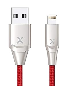 Xcentz iPhone Charger 3ft, Apple MFi Certified Lightning Cable iPhone Charger Cable Metal Connector, Durable Braided Nylon High-Speed Charging Cord for iPhone X/XS Max/XR/8 Plus/7/6/5/SE, iPad, Red