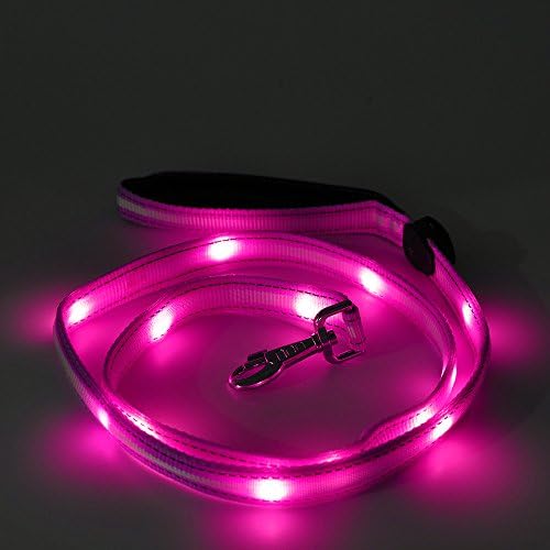 RICO LIGHTING LED Dog Leashes for Large Dogs - USB Rechargeable Rainproof - Made of Reflective Fabric and Heavy Duty Metal (Pink, 5ft)