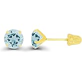 Solid 14k Gold Hypoallergenic 5mm Round Birthstone Solitaire Prong Set Screw Back Stud Earrings
