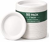 1ABOVE 50 Pack White Disposable Plate 7 Inch Sugarcane Fiber Biodegradable view 1
