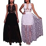 sexycherry Women Sexy Sleeveless Lace Star Appliques Sheer Mesh See Through Club Flowy Dress