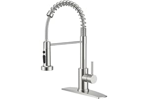 FORIOUS Kitchen Faucet, Stainless Steel Spring Sink Faucets with Dual Mode Setting Sprayer, High Arc Single Handle Classic La