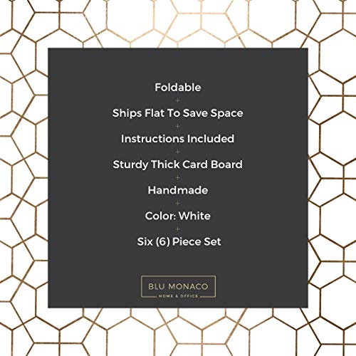 Blu Monaco Foldable White Magazine File Holder with Leather Label Holder – Set of 6 – Cardboard Magazine File Boxes Desk File Organizer