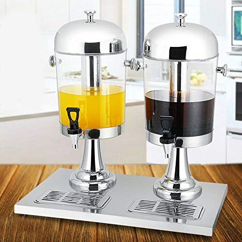 WUPYI Double Beverage Dispenser, Juice Drink Dispenser Frozen Cold Drink Dispenser with Recessed Drip Trays,2.1 Gallon Each Jug,for Commercial,Party,Hotel (Silver)