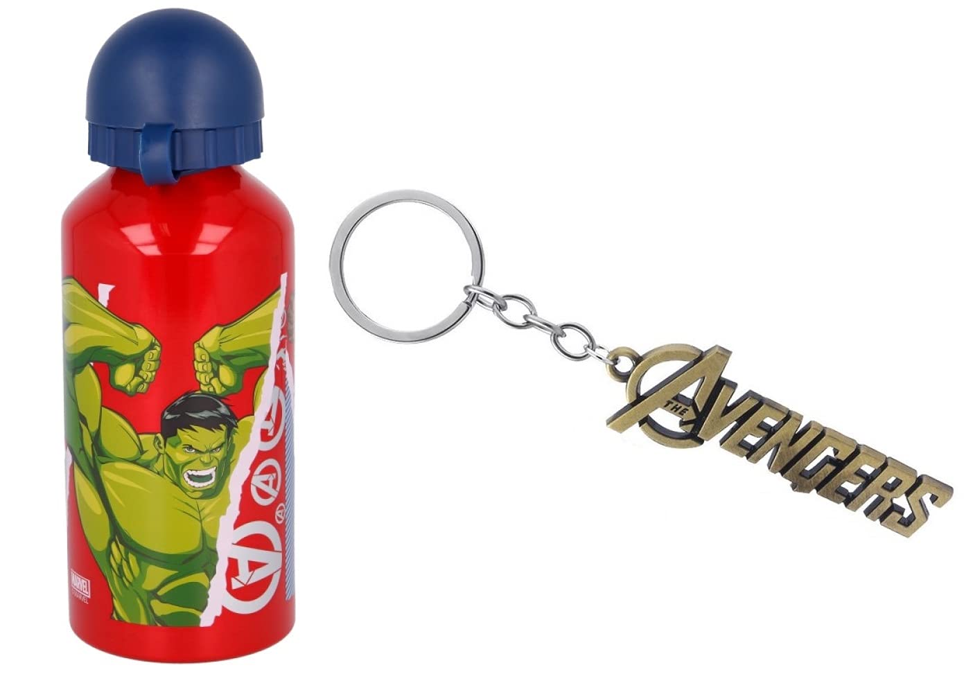 Avengers Aluminium Sports Bottle 400ml - Holiday, Back to School Water Drinking Kids Lunch Children Includes Avengers Keyring