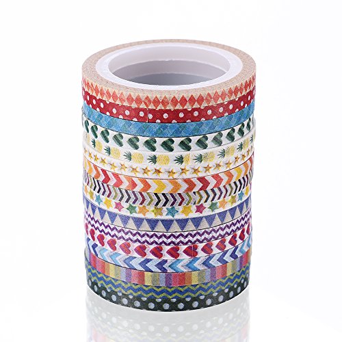 Cute 3mm wide skinny Washi Tape With Colorful Designs and Patterns - Perfect For Planners, Decorating, Scrapbooking