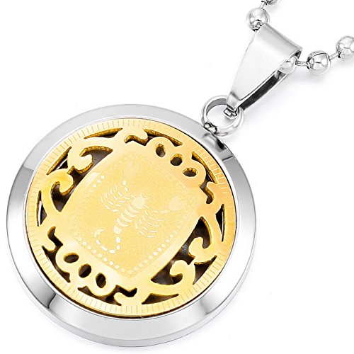MeMeDIY Silver Gold Two Tone Stainless Steel Pendant Necklace Scorpio Horoscope Zodiac,come with Chain - Customized Engraving