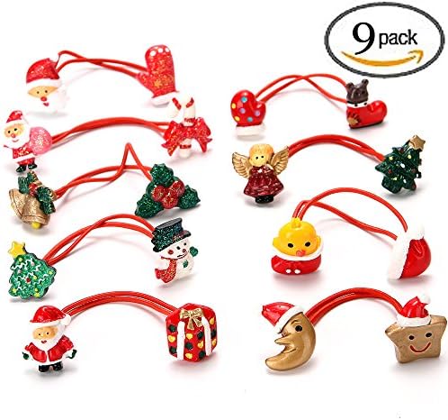 9 Pack Christmas Hair Ties Xmas Snowman Reindeer Antlers Star Scrunchies Ponytail Holder