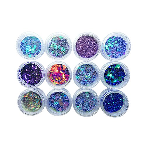 Allwon Body Glitter Cosmetic Makeup Eyeshaodw Glitters for Face Body Hair Nail Art,12pcs (Purple)