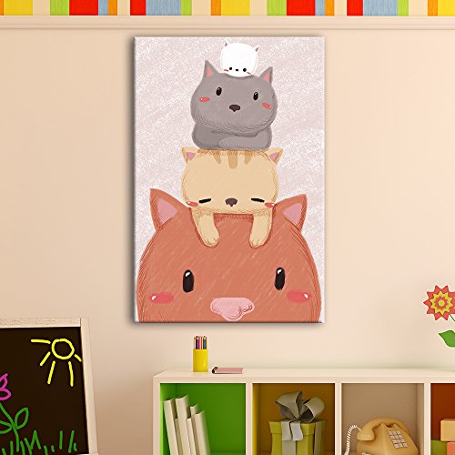 Cute Cartoon Animals Stack of Cute Kitty Cats Kid's Room Wall Decor