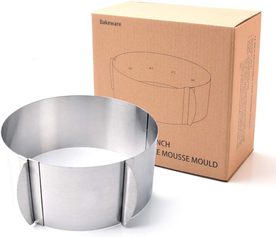Zeakone Stainless Steel Adjustable Round Cake Ring Mold from 6.3-12 inches, Cake Baking Mousse Mould.