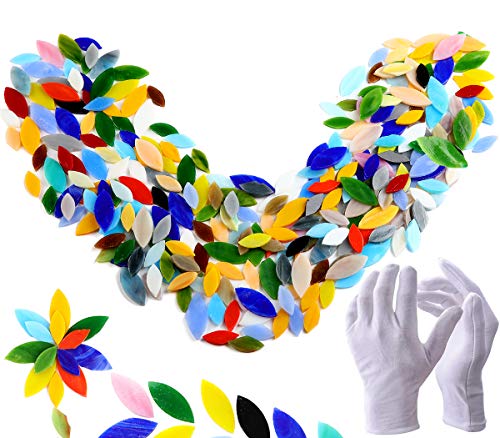 UCATQ Yisau Mosaic Tiles for Crafts Bulk Stained Glass Supplies Crafts Petal Leaves Mosaic Stained Glass Pieces for Home Decoration or DIY Crafts (Mix Size-150pcs)