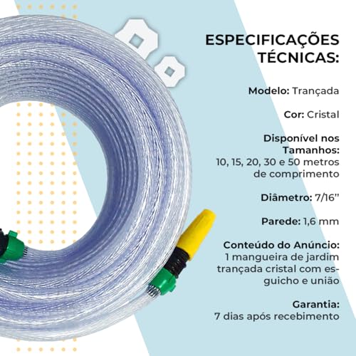 Mangueira de Jardim Trançada Cristal com Esguicho e União/Adaptador de Torneiras (50 metros)