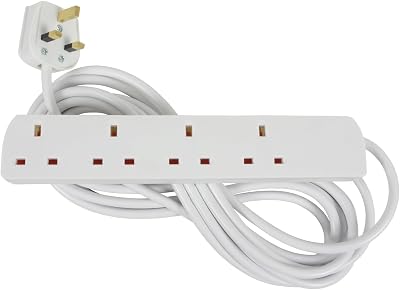 Mercury 4 Gang Extension Lead 5m White UK 13A Copper Wire 4 Socket Wall