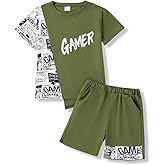 OLMRJKD Boys 2 Piece Outfits Short Sleeve Colorblock T-shirt and Shorts Summer Casual Clothes for 6-12 Years