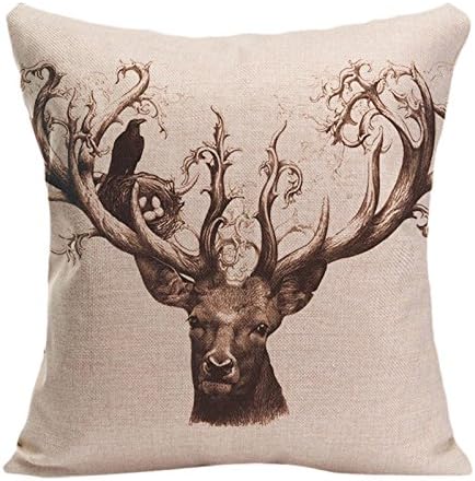 Cotton Linen Pillowcase Deer Head Antlers Printed Cushion Cover Welcome Winter Lvsure Pillowcases For Livingroom Or Bedroom 20 x 20 inches / 50 cm x 50 cm
