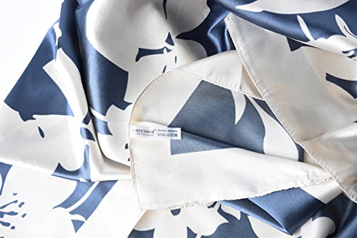 corciova Women's Large Satin Square Silk Feeling Hair Scarf 35 x 35 inches Beige Flowers Charcoal