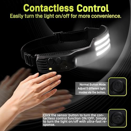 Deecam Rechargeable Headlamp 2 Units, 3 LED White Light with Motion Sensor, 2000 mAh Battery, 5 Light Modes for Camping, Running, Hiking and Fishing