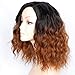 1b/30 Ombre Brown Short Wavy Bob Wig 2 Tones Synthetic Curly Wigs Black to Brown Medium Length Curly Bob Wigs For Women Daily Party Wig