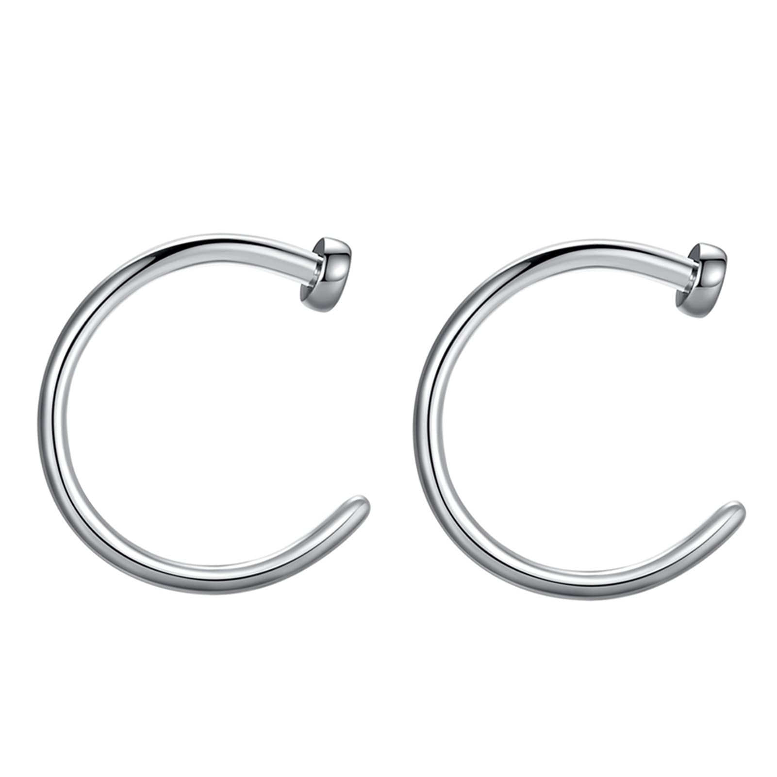 Popuhoops 2pcs Pair 316l Surgical Steel 20g 8mm Faux Fake Open Hoop Nose Rings 20 Gauge 8mm Nostril Piercing Jewelry Silver Stainless Steel Lip Septum Body Jewelry for Women Men