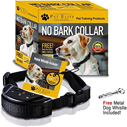Pet Elite No Bark Dog Collar, Anti Bark Collar - Humane, Shock Free Pet Safe Training Control - 7 Sensitivity Adjustable Levels for Medium Large or Small Dogs 15-120 Pound Dogs (Battery Included)
