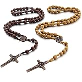 KOMI Handmade Wooden Catholic Rosaries, Rosary Beads Necklace Wood Christian Prayer Beads Catholic Christian Gift