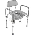 Dignity Ultra-Premium Padded Commode Shower Chair, Comfortable Raised Toilet Seat with Padded Arm Handles and Backrest, for Seniors, Elderly, Adjustable Height, Includes Commode Pail and Lid, Gray
