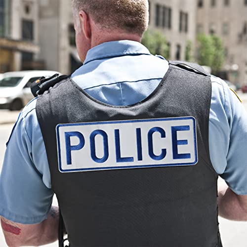 GYGYL 2 Pack Police Patch with Hook and Loop, for Police Vest Jacket Back Panel (Blue & White, 1Pcs Small and 1Pcs Large)
