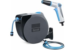 GARANT Wall-Mount Retractable Garden Hose Reel – 65.5 ft 1/2" Watering System with Jet Gun, Quick Connect Fittings & Hardware