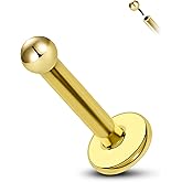 COCHARM 14K Solid Gold Helix Cartilage Tragus Earring Stud 16g Yellow Gold Threadless Tragus Cartilage Helix Conch Piercing Jewelry Flat Back Lip Labret Medusa Monroe Piercing Stud