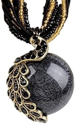 BOLY Women's Vintage Bohemian Millet Clavicle Chain Phoenix Peacock Crystal Opal Statement Pendent Necklace