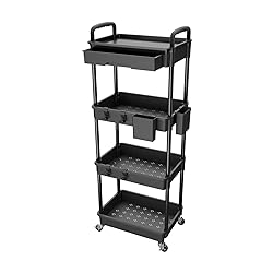 4 Tier Rolling Utility Cart with Drawer,REBECAT