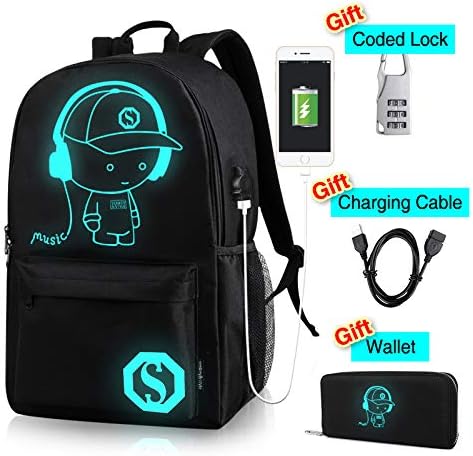 CAIWEI Anime Laptop Luminous Backpack USB Charging Port Glows at Night Fits 15.6-inch Pencil Pouch College School Waterproof Bookbag Boys (Glows)