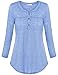 Tunic Tops for Leggings for Women, Jazzco Juniors Henley V Neck Cuffed Sleeve Loose Fitting T Shirt Office Tunic(Blue,XX-Large)