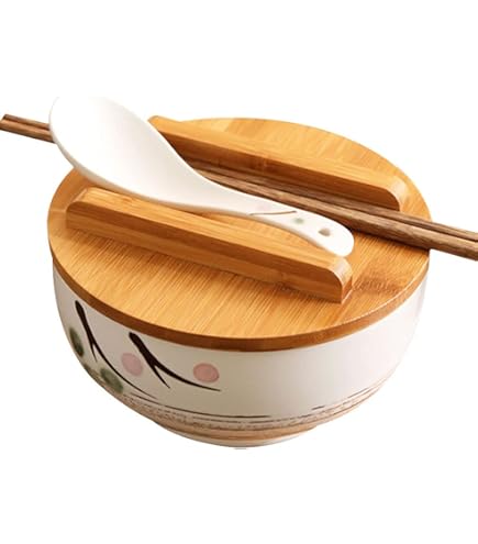 14oz Porcelain Rice Bowl Set With Chopsticks - Asian Style Ceramic Bowl With Spoon, Dishwasher Safe
