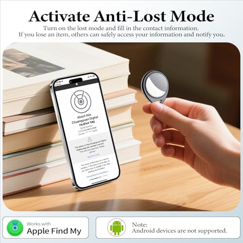 QCOQ Air Tags 4 Pack, Smart Key Finder Work with Find My (iOS Only), 100dB Bluetooth Tracker, Smart Tag with Keychain/Lanyard, Item Finder for Luggage/Key/Suitcases, Replaceable Battery