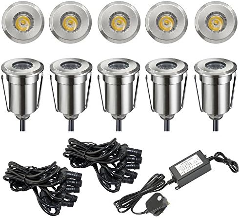 Stainless Steel Waterproof IP67 LED Color Changeable RGB Floor Light Kit Recessed Wood Decking Stairs Outdoor Garden Yard Patio Lighting Pack of 10 [Energy Class A]