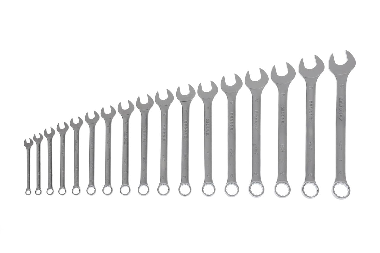 GEDORE 17-pc. Combination spanner set, AF 6-22 mm, 15° angled, Bi-hex, UD profile, Spanner set, 7-017
