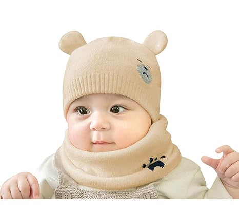 Tukistore Kinder Wintermütze Winterschal Winter Herbst Warme Gestrickte Schlupfmütze Woll Haube Kapuze Schal Mützen Hüte für 