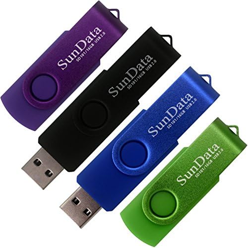 SunData 16GB USB 2.0 Flash Drive (4Pack Black Blue Green Purple)