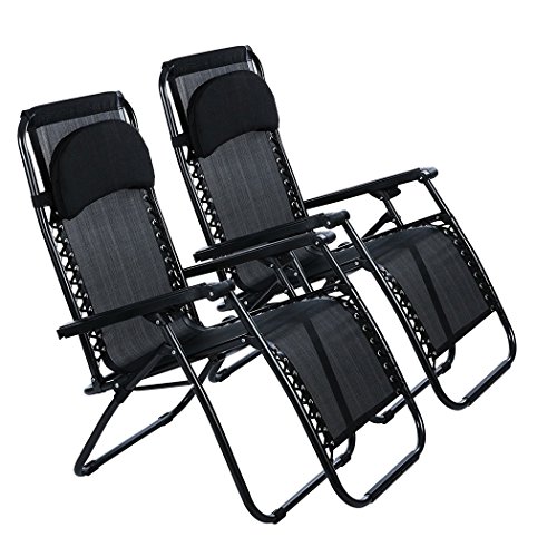 Oguine Set of 2 Zero Gravity Chair, 300lbs Capacity Folding Outdoor Beach Lounge Patio Chairs wi ...