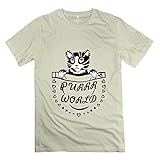 FACAI Men's Purrr World Cotton Round Neck Short Sleeve T-Shirt Tee Natural XXL