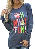 Ezcosplay Women's Long Sleeve OH What Fun Print T-Shirt Tops Casual Tunics Blue