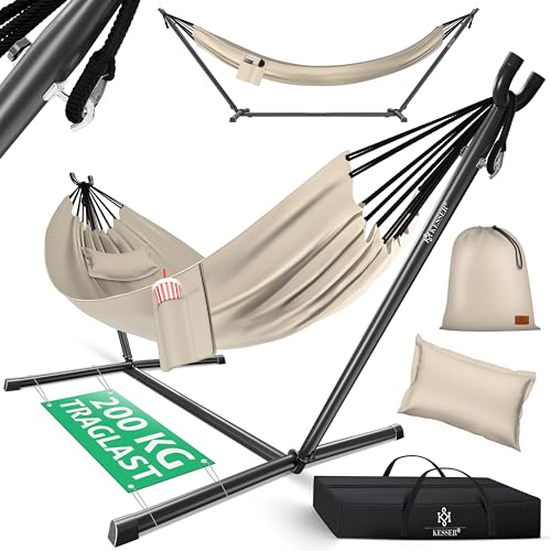 KESSER® Hängematte Lake mit Gestell, Doppel für 2 Personen, 200kg Belastbarkeit, Indoor & Outdoor, XXL Hängesessel, Garten, Pool, Balkon, Terrasse, In